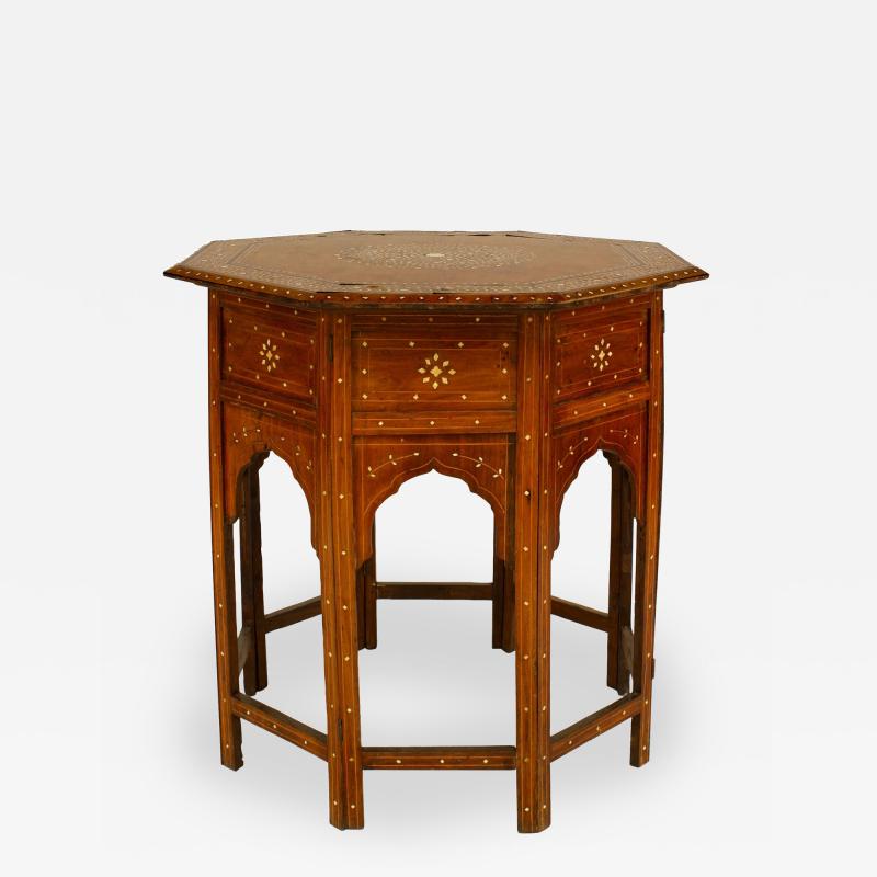 Middle Eastern Moorish Teak and Bone Inlaid Octagonal Taboret