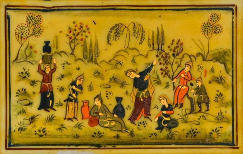Middle Eastern Persian Framed of Women Gathered in Open Field