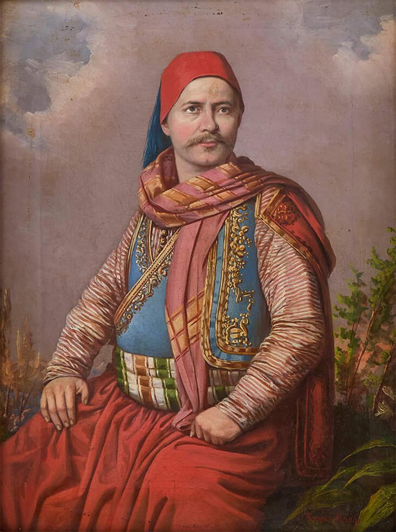 Mih ly Kov cs Orientalist oil portrait of a young man in Dalmatian costume by Mih ly Kov cs