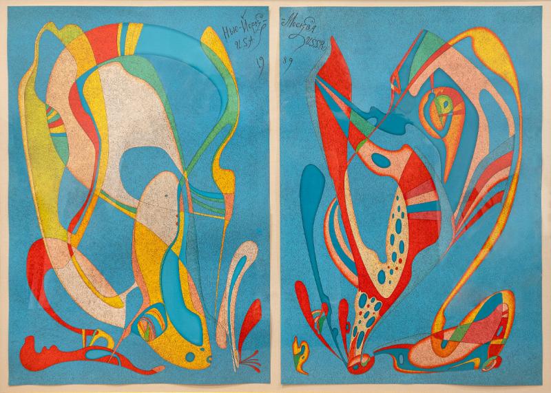 Mihail Chemiakin M Chemiakin Large Abstract Pair of Lithographs 1989 Signed and Numbered 