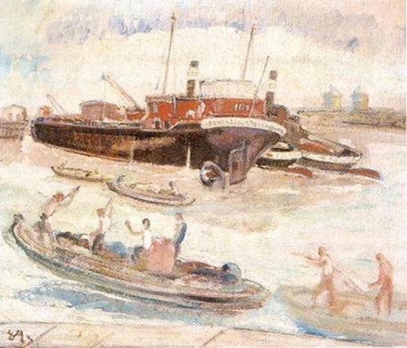 Mihaly Erdelyi Ships in Harbor
