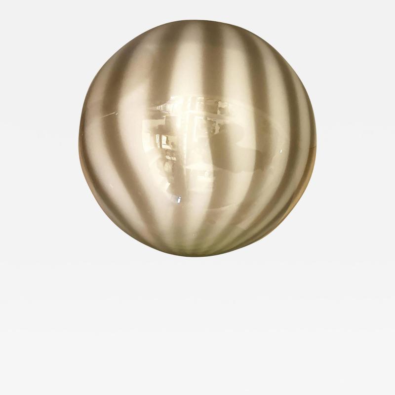 Milky White and Beige Murano Glass Swirlings Sphere Flush Mount in 70s Style