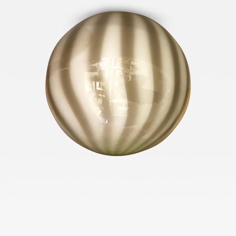 Milky White and Beige Murano Glass Swirlings Sphere Flush Mount in 70s Style