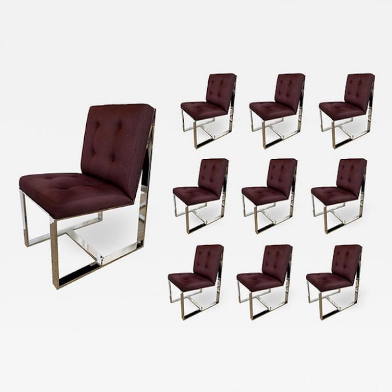 Milo Baughman 10 American Polished Stainless Upholstered Dining Chairs Milo Baughman