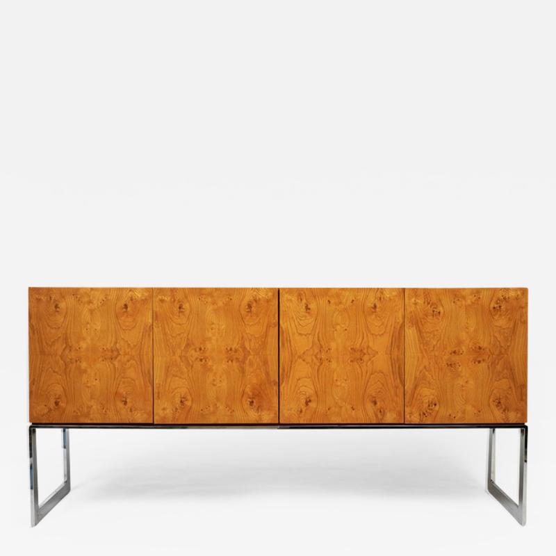 Milo Baughman 1970s Signed Milo Baughman Credenza or Buffet in Burl Wood