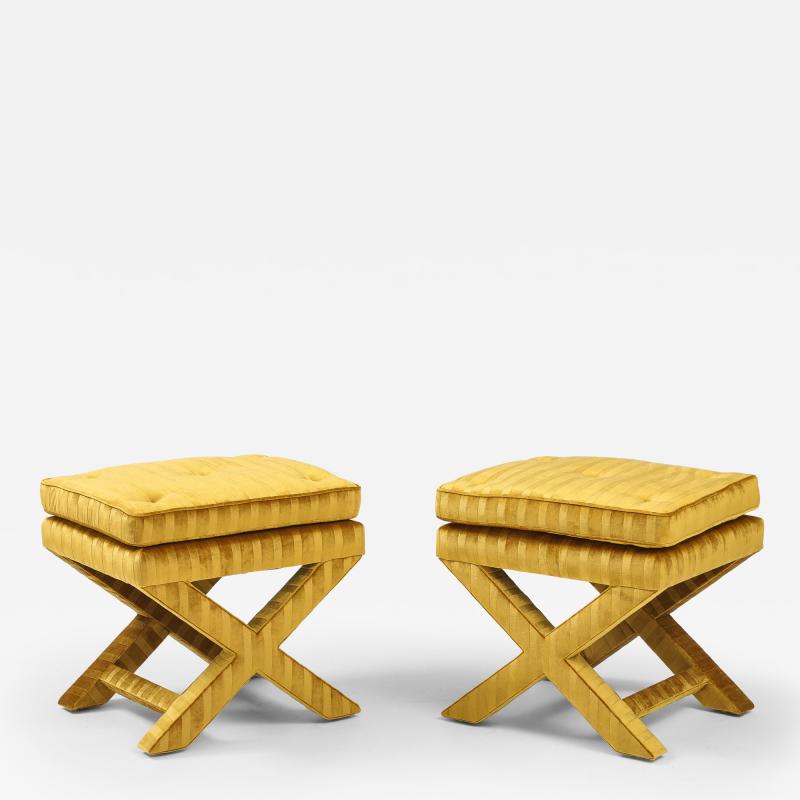 Milo Baughman 1970s X Base Ottomans In Velvet Attributed To Milo Baughman