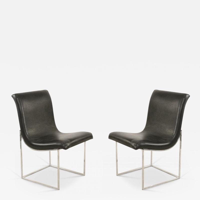 Milo Baughman 4 Mid Century Milo Baughman Chrome And Black Vinyl Dining Chairs