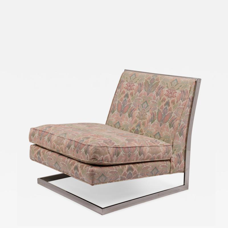 Milo Baughman American Chrome and Pink Floral Fabric Floating Slipper Chair