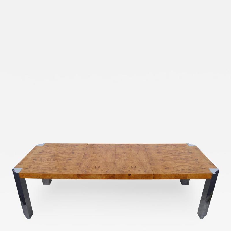 Milo Baughman Burl Wood and Chrome Dining Table by Milo Baughman for Pace