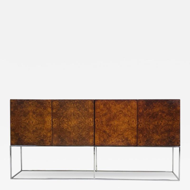 Milo Baughman Burlwood Chrome Sideboard by Milo Baughman for Thayer Coggin