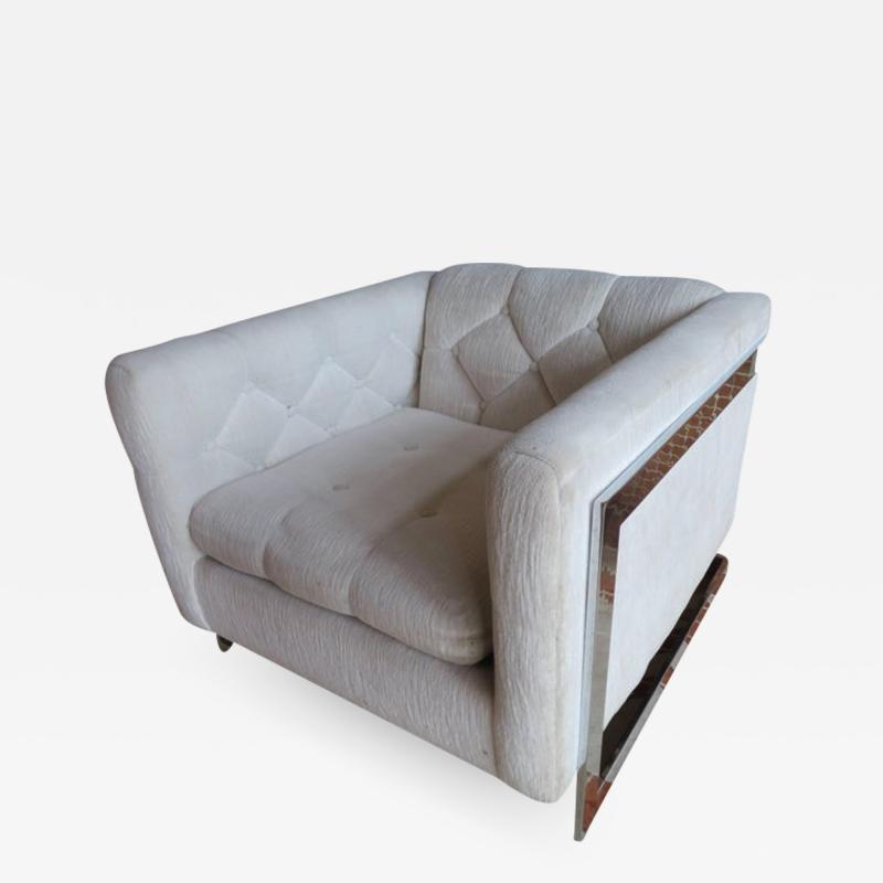 Milo Baughman Chunky Milo Baughman Chrome Flat Bar Lounge Chair Mid Century Modern