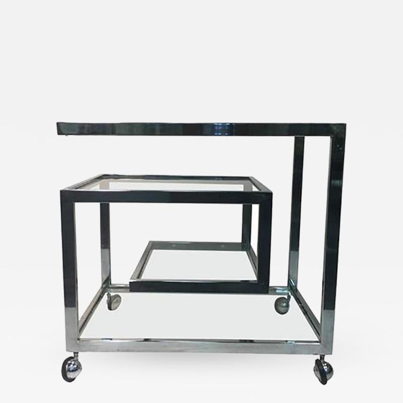 Milo Baughman Exceptional Chrome Tea Cart with Geometric Design Style of Milo Baughman