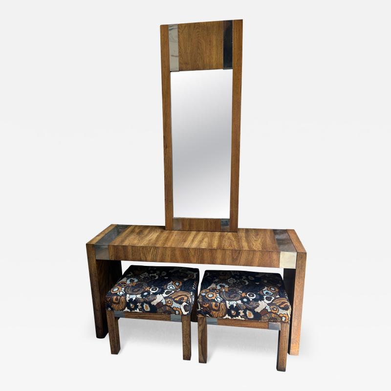 Milo Baughman Fabulous Set Milo Baughman style Console Mirror Pair Stools Mid Century Modern