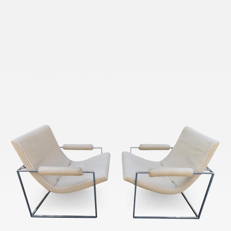 Milo Baughman Fantastic Pair of Milo Baughman Chrome Frame Scoop Chairs Mid Century Modern
