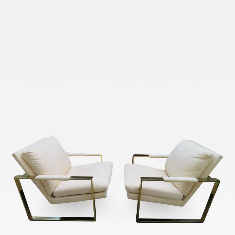 Milo Baughman Handsome Pair Milo Baughman Brass Cube Chairs Mid Century Modern