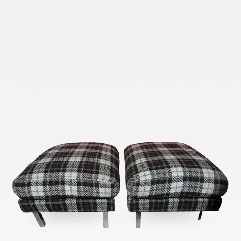 Milo Baughman Handsome Pair of Milo Baughman Style Chrome Leg Ottoman Stools