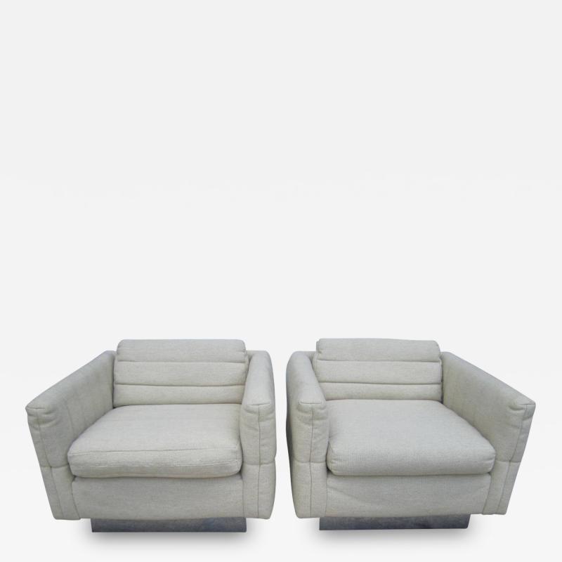 Milo Baughman Lovely Pair of Channel Tufted Milo Baughman Cube Chairs Chrome Base Mid Century