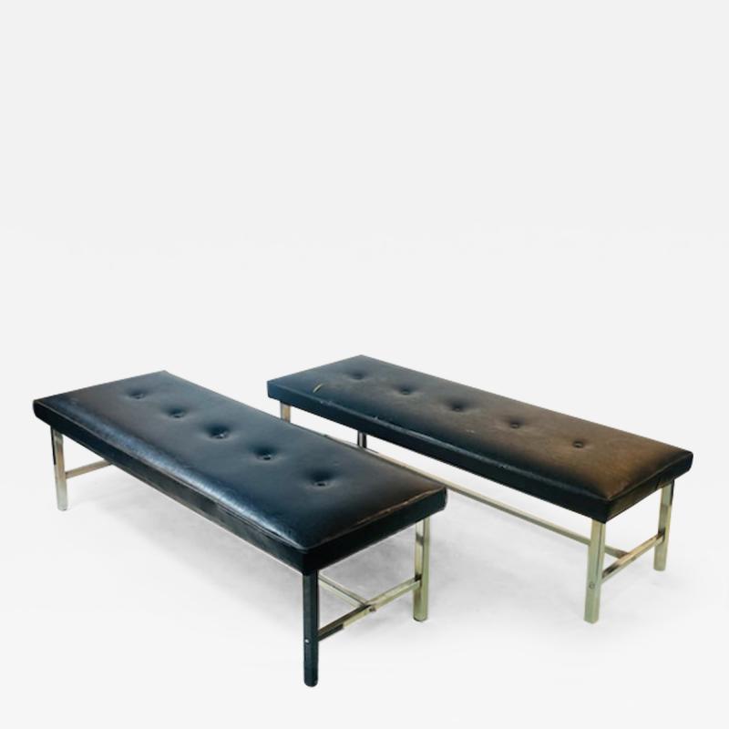 Milo Baughman MODERN PAIR OF CHROME AND BUTTON TUFTED BENCHES