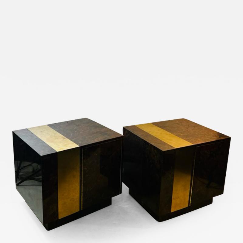 Milo Baughman MODERNIST BURLWOOD LAMINATE AND BRASS DESIGN TABLES