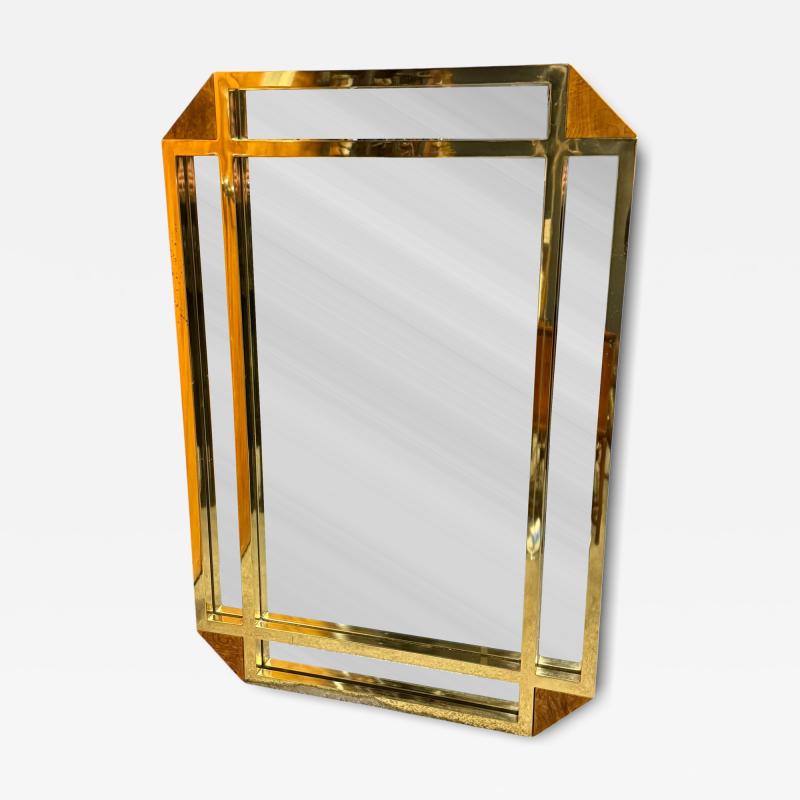 Milo Baughman MODERNIST GOLDTONE SQUARE TUBULAR BURLWOOD ELONGATED OCTAGONAL MIRROR