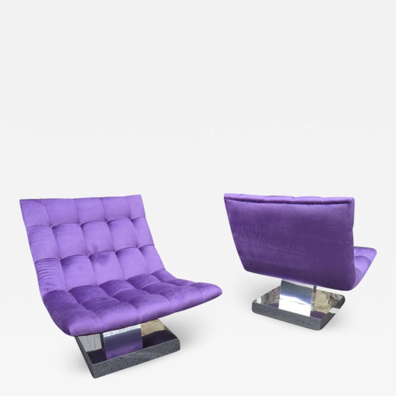 Milo Baughman Magnificent Pair of Restored Milo Baughman Chrome Cube Slipper Lounge Chairs