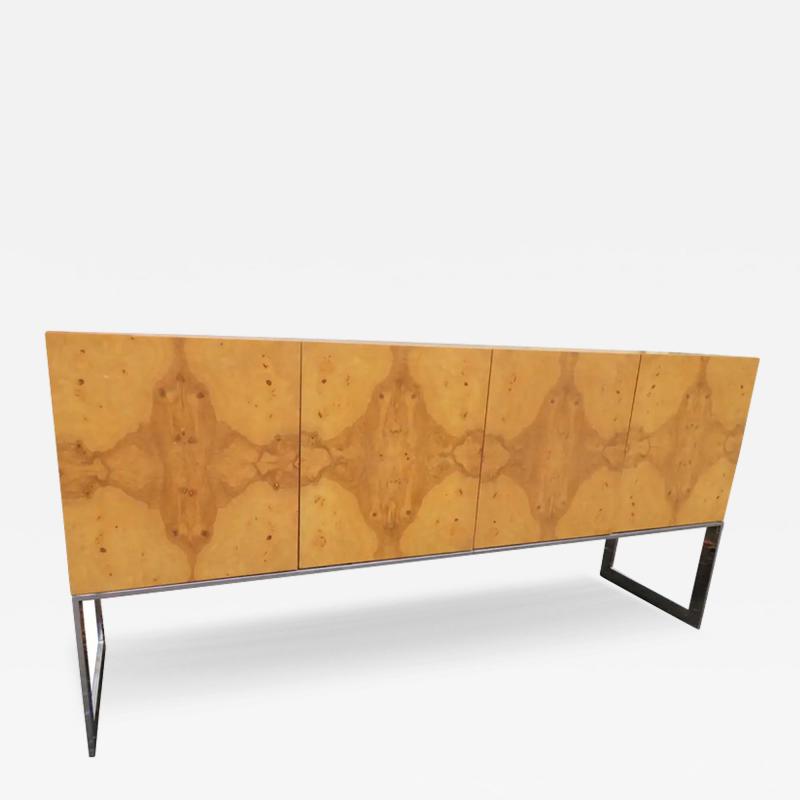 Milo Baughman Marvelous Milo Baughman Burled Olive Wood Chrome Credenza Mid Century Modern