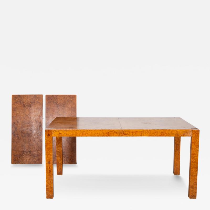 Milo Baughman Mid Century Burl Wood Parsons Dining Table in the Style of Milo Baughman