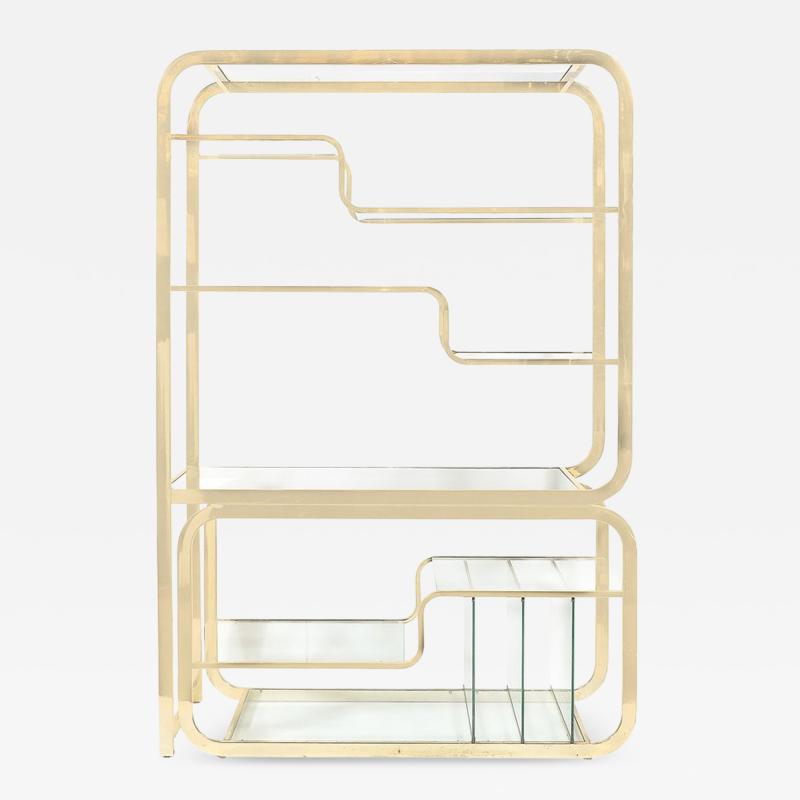 Milo Baughman Mid Century Modern Curvilinear Polished Brass Glass Etagere by Milo Baughman