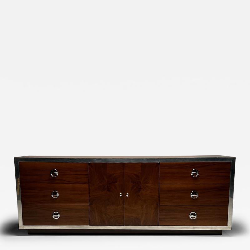 Milo Baughman Mid Century Modern Dresser Sideboard by Milo Baughman Chrome Walnut