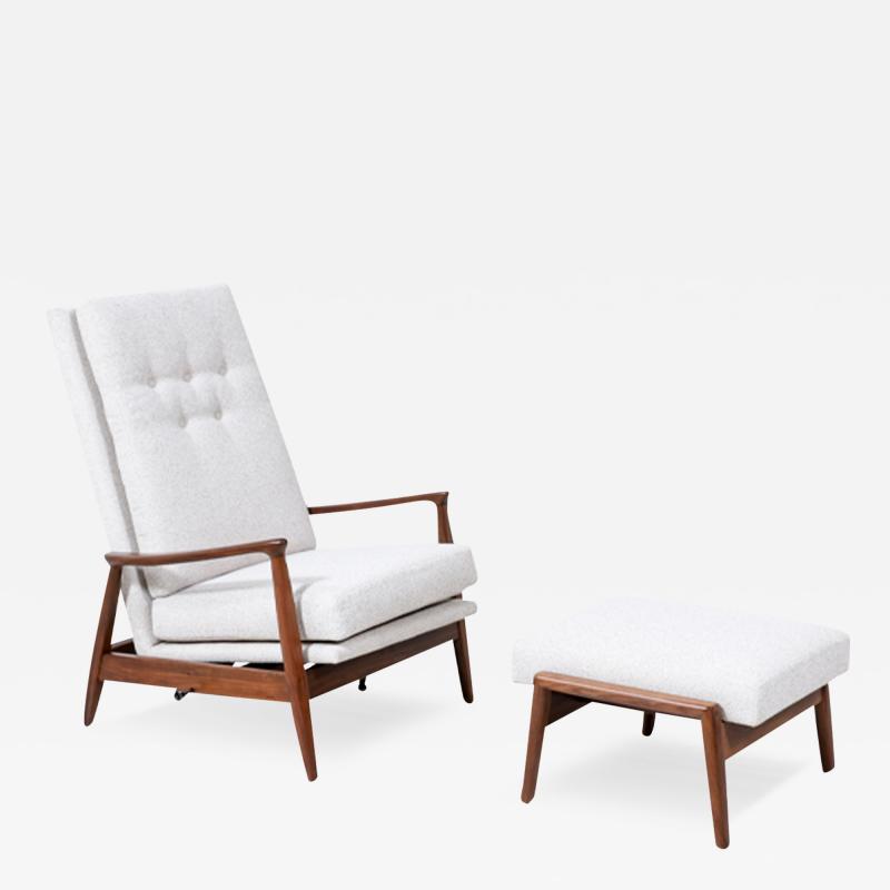 Milo Baughman Mid Century Modern Reclining Lounge Chair with Ottoman by Milo Baughman