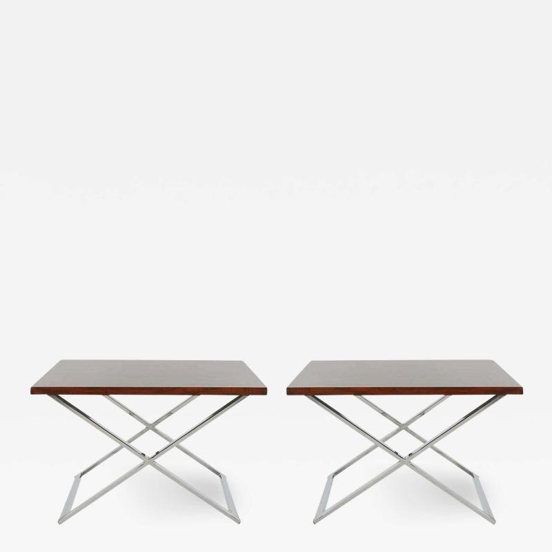 Milo Baughman Mid Century Modern Rosewood and Chrome Table Set Attributed to Milo Baughman
