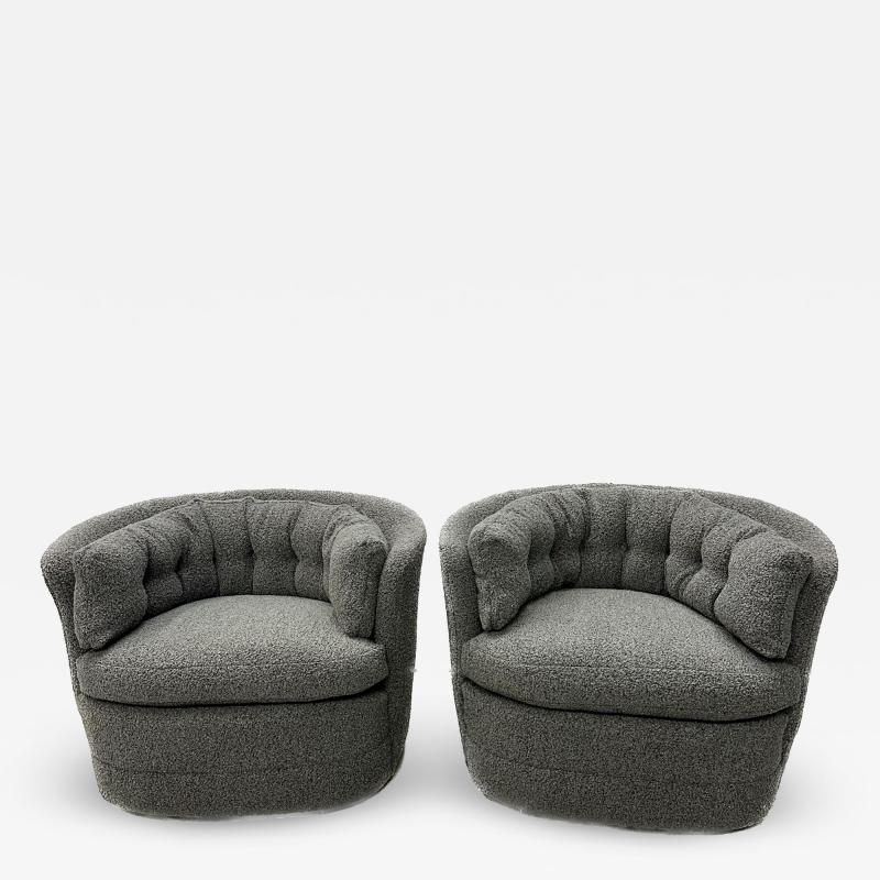 Milo Baughman Mid Century Modern Style Swivel Rolling Lounge Chairs Baughman Style Boucle