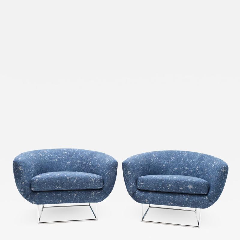 Milo Baughman Milo Baughman 1970s Lounge Chairs in Blue Upholstery by Donghia