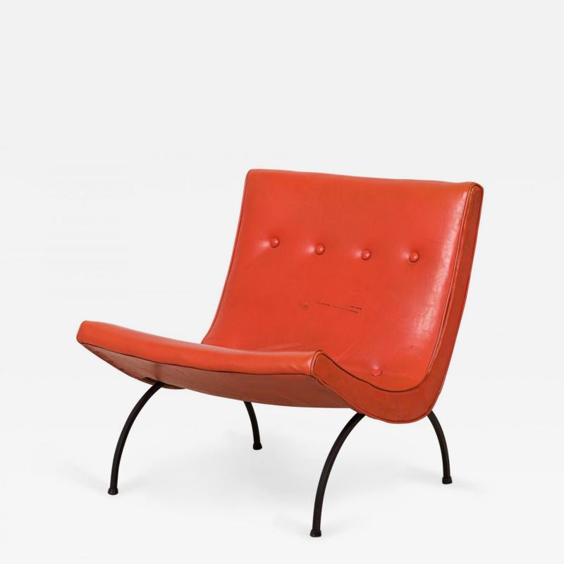 Milo Baughman Milo Baughman American Mid Century Orange Tufted Vinyl Upholstery and Iron Scoop