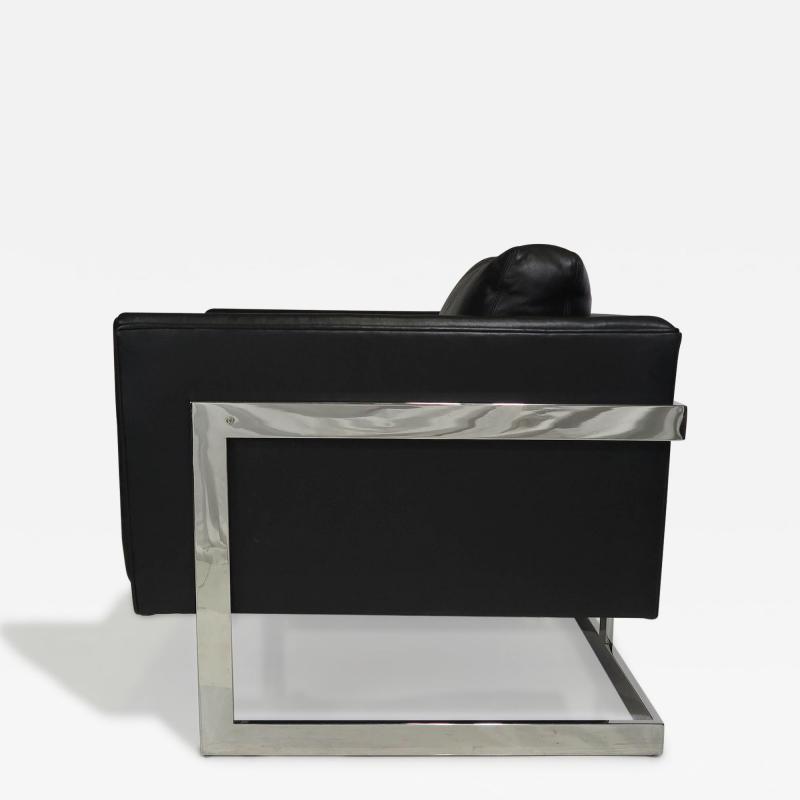 Milo Baughman Milo Baughman Black Leather and Chrome Lounge Chair for Thayer Coggin