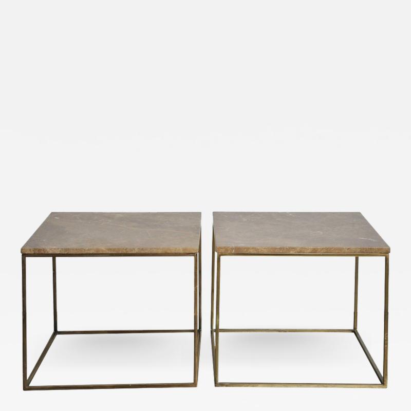 Milo Baughman Milo Baughman Brass and Travertine Side Tables