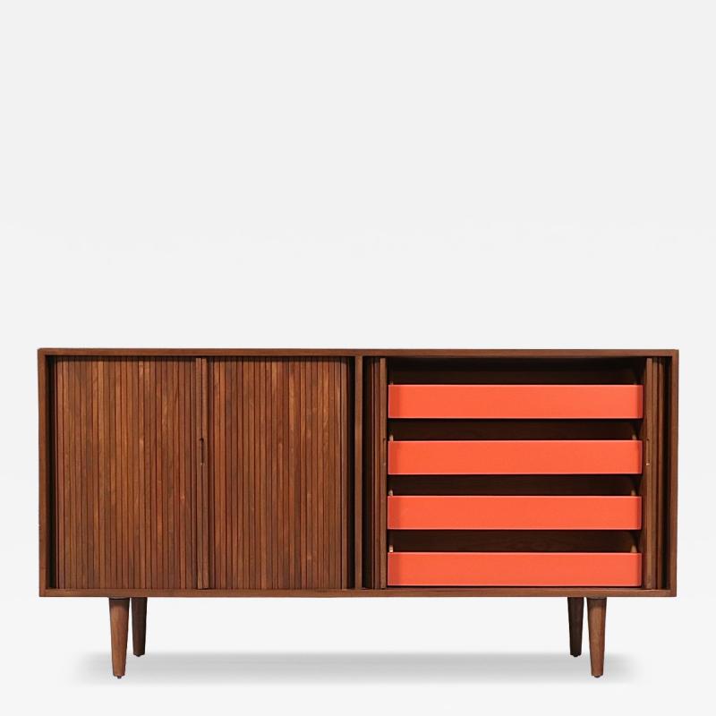 Milo Baughman Milo Baughman Double Tambour Door Credenza w Lacquered Drawers for Glenn of CA