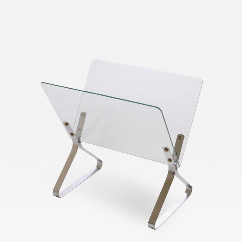 Milo Baughman Milo Baughman Glass and Chrome Magazine Rack