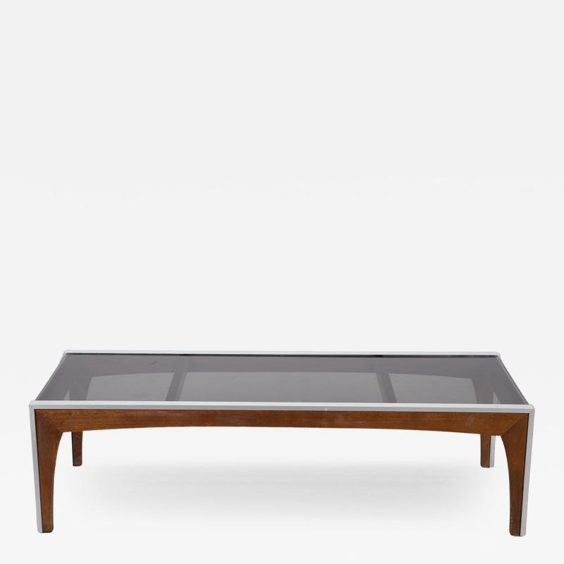 Milo Baughman Milo Baughman Inspired Walnut and Aluminum Smoked Glass Coffee Table