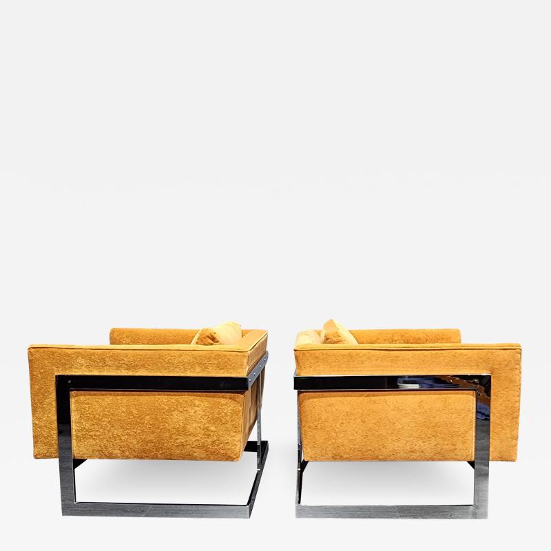 Milo Baughman Milo Baughman Large T Back Lounge Chairs in Orange Microfiber