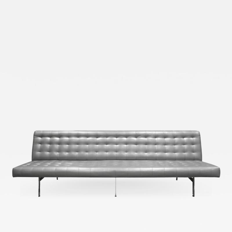 Milo Baughman Milo Baughman Long Slipper Sofa in Tufted Silver Satin Vinyl 1970s