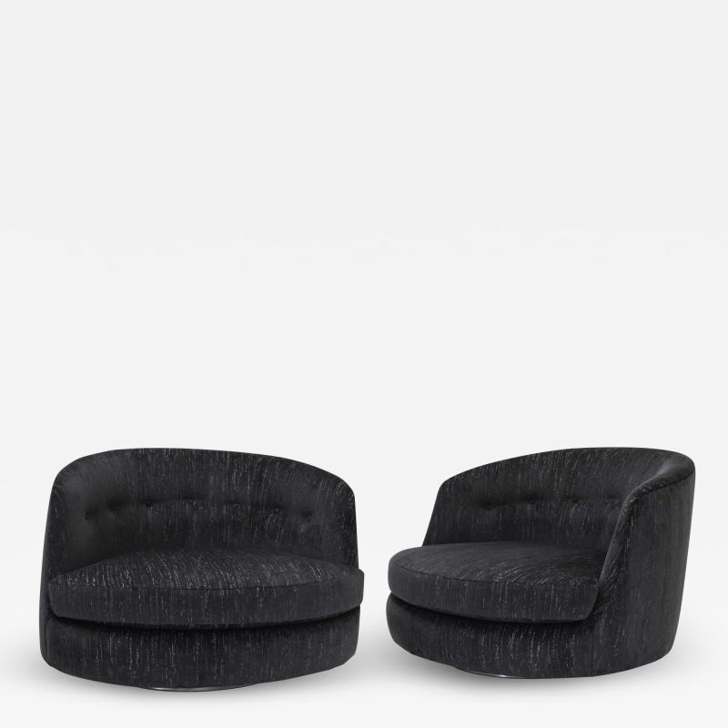 Milo Baughman Milo Baughman Oversized Swivel Satellite Chairs Black Cut Velvet 1970s