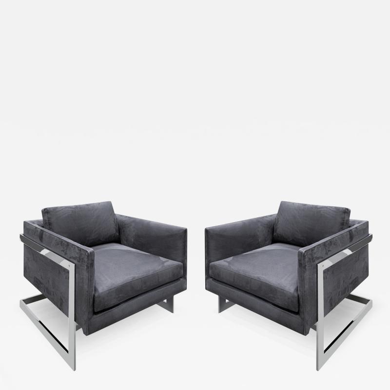 Milo Baughman Milo Baughman Pair of Lounge Chairs with Polished Chrome Frames 1970s