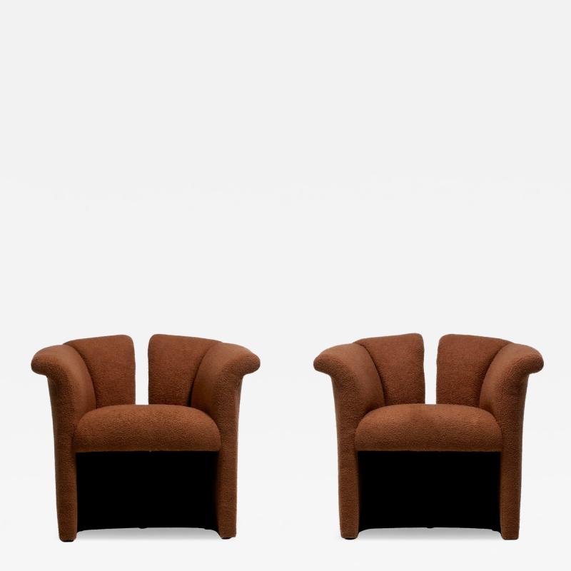 Milo Baughman Milo Baughman Plunging Open Back Lounge Chairs in Chocolate Brown Boucl c 1980