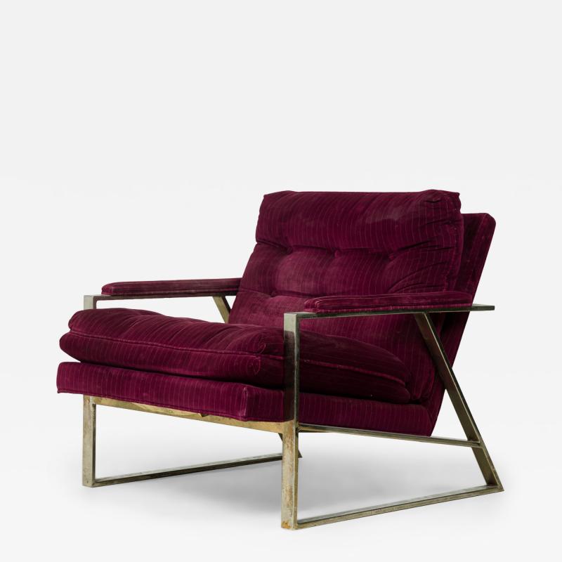 Milo Baughman Milo Baughman Purple Velour Upholstered Flat Chrome Bar Lounge Armchair