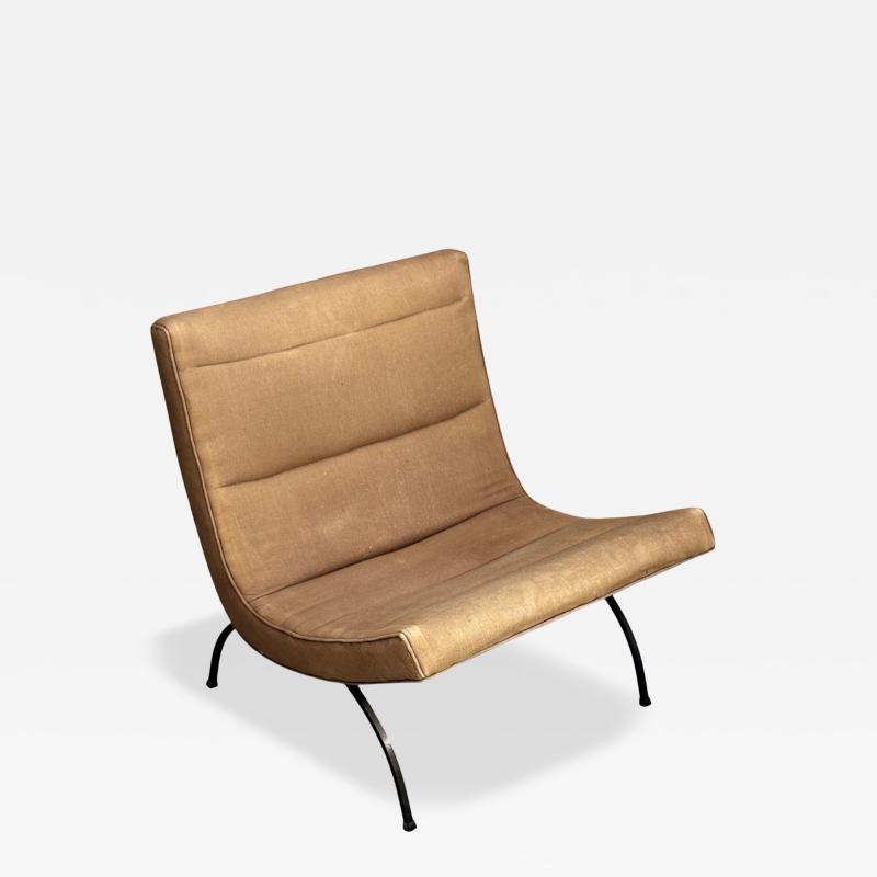 Milo Baughman Milo Baughman Scoop Lounge Chair Iron Brown Fabric USA 1950s
