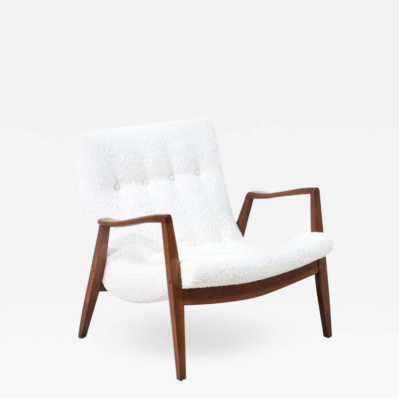 Milo Baughman Milo Baughman Scoop Lounge Chair Walnut Boucle Wool for James Inc 