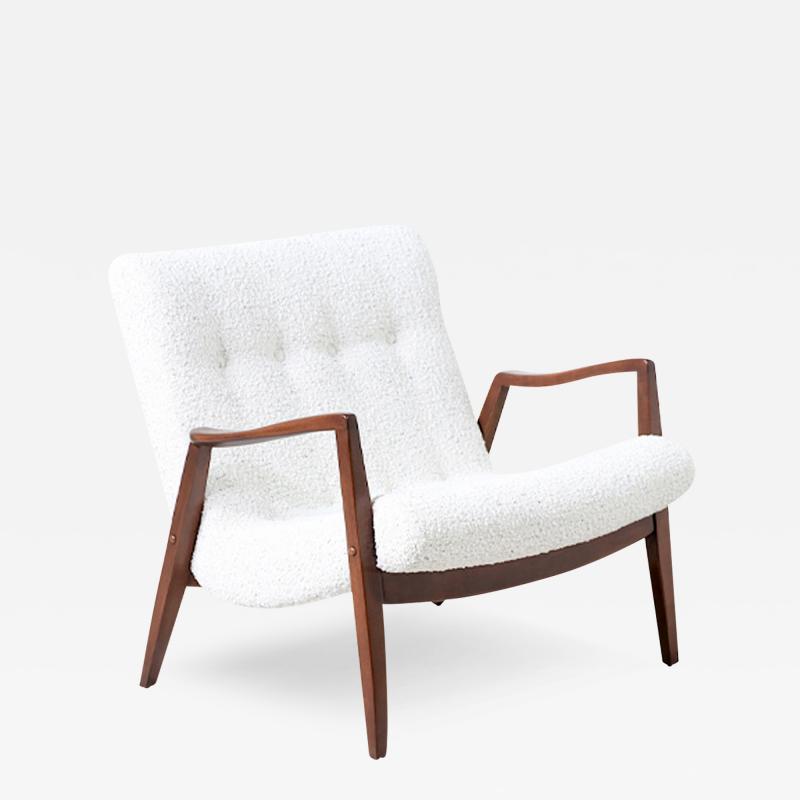 Milo Baughman Milo Baughman Scoop Walnut Lounge Chair with Boucle Tweed for James Inc 