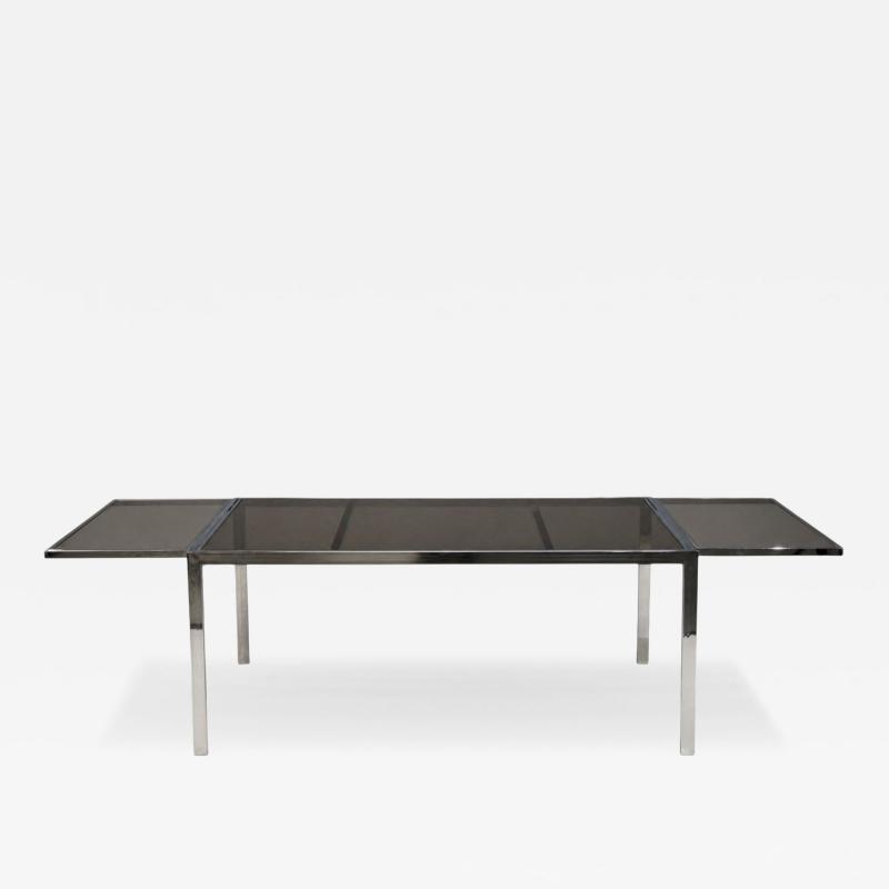 Milo Baughman Milo Baughman Style Expanding Dining Table Chrome Smoked Glass USA 1970s