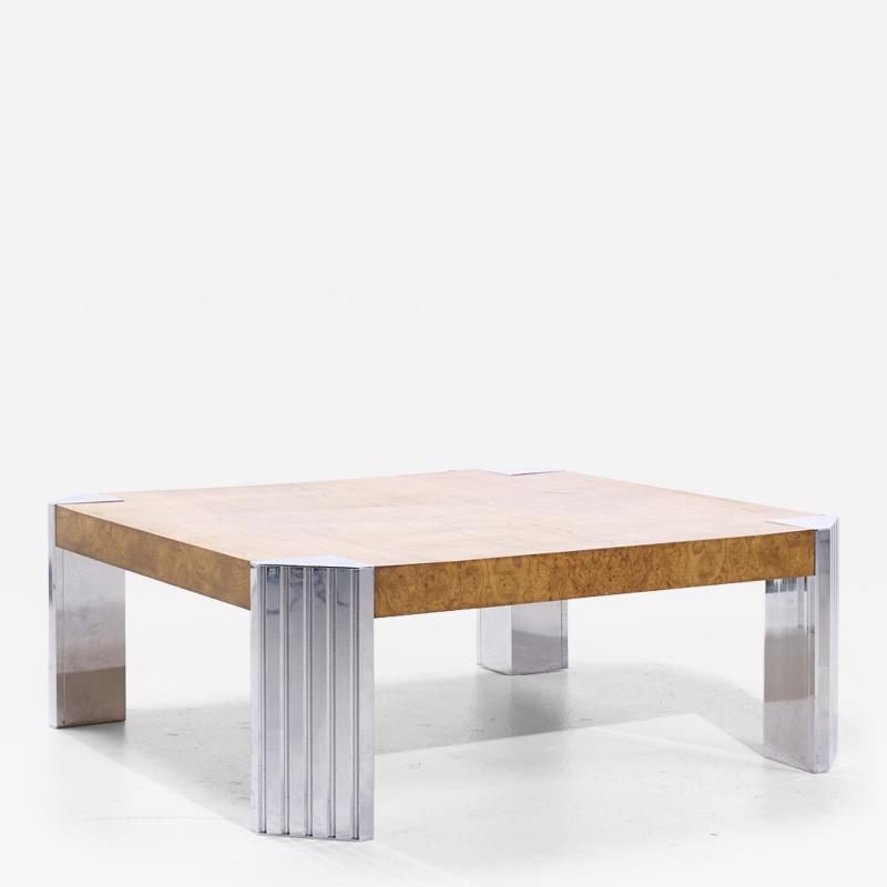 Milo Baughman Milo Baughman Style Mid Century Burlwood and Chrome Coffee Table